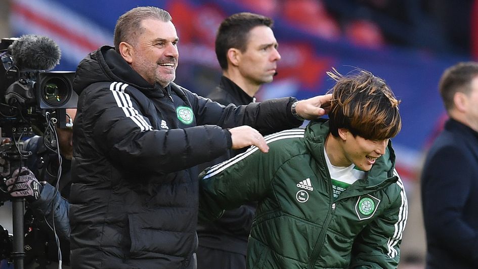 Ange Postecoglou with Kyogo Furuhashi