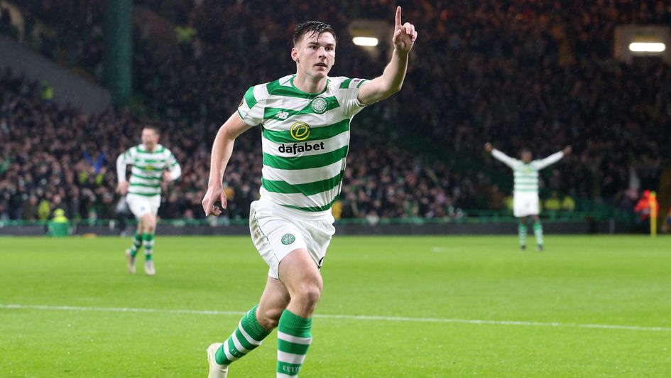 Kieran Tierney celebrates his opener