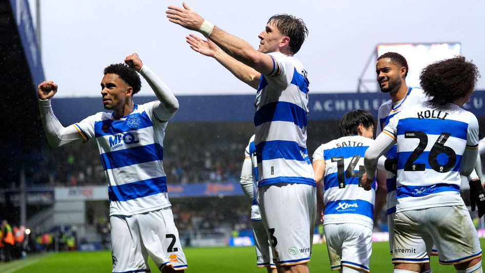 QPR's Jimmy Dunne (centre) celebrates scoring their side's fifth goal