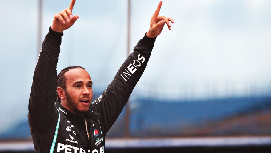 Lewis Hamilton celebrates his seventh world title