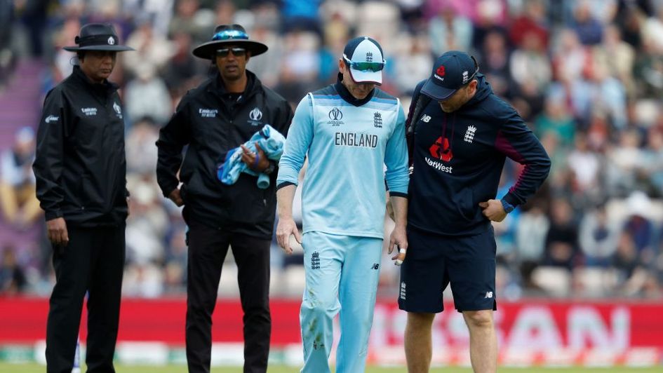 Eoin Morgan limps from the field