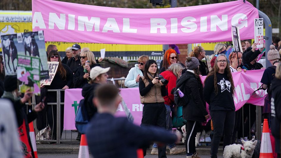 Animal Rising activists outside the gates at Aintree