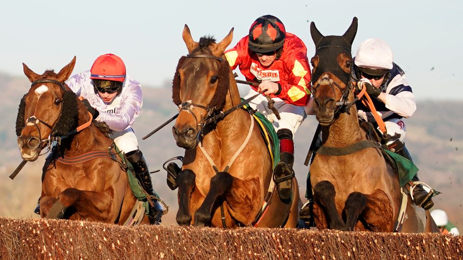 Cogry (centre) is about to strike at Cheltenham