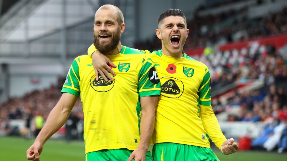 Norwich players celebrate their win over Brentford