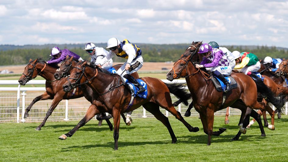 George Wood riding Ciarrai Abu (third left) on their way to winning the Coral Kincsem Heritage Handicap