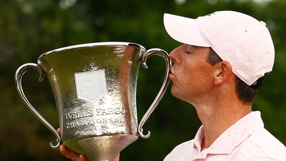 Rory McIlroy with the trophy after winning the Wells Fargo Championship