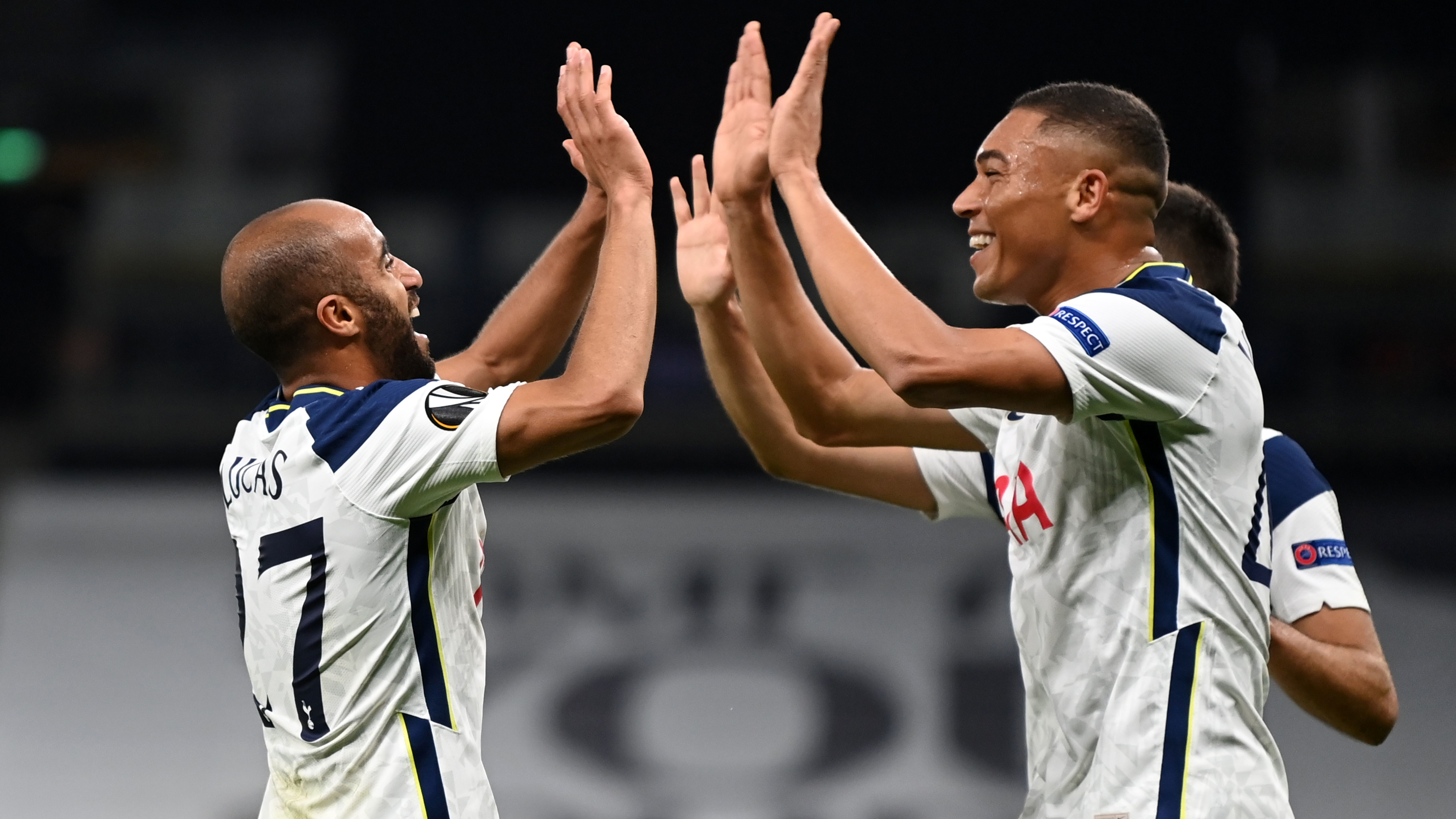 Lucas Moura (left) celebrates scoring the opening goal for Spurs