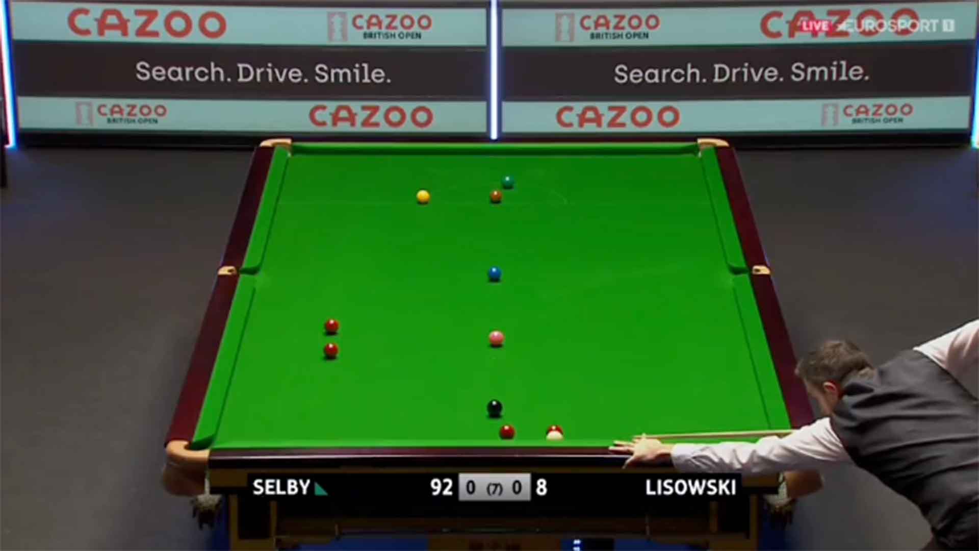 Mark Selby makes an outrageous pot on his way to his fourth 147 break at snookers British Open